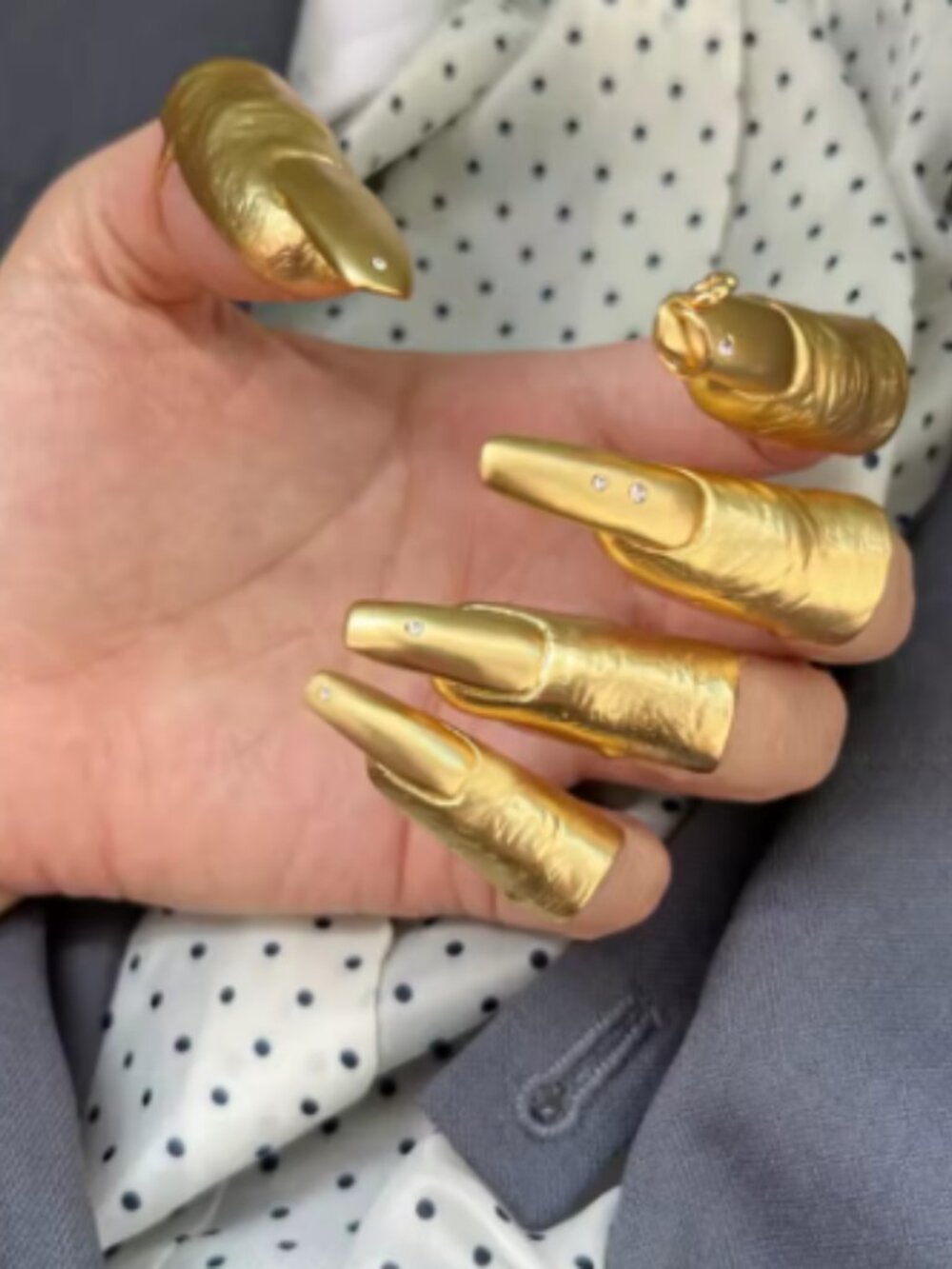 Schiaparelli Style Surrealist Gold Finger Armor Nail Rings Set X 5 Statement NEW